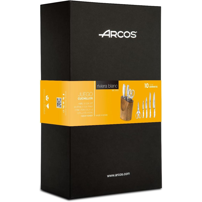 Набір ножів Arcos Riviera (5 шт.) з нержавіючої сталі, Santoku, 180 мм, рукоятка POM, білий (з підставкою)