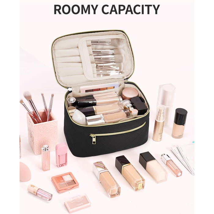 Косметичка для жінок, велика дорожня косметичка для макіяжу з відділенням для пензлів, органайзер, культурочка, шкіра PU, зелена (патент)