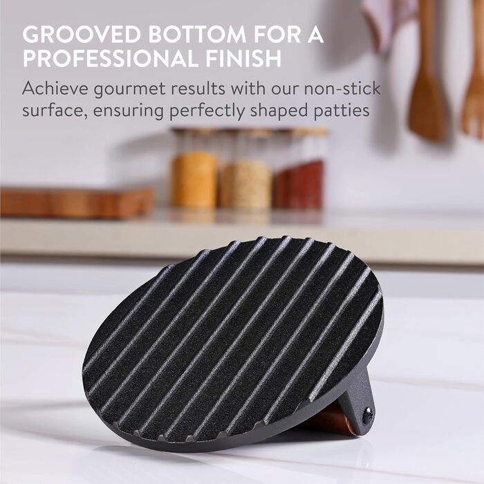 Navaris Smashed Burger Press - Cast Iron Burger Press - Prepare Burgers Healthy and Delicious - Grill Press - Meat Press - 17.5 x 17.5 cm - Round Cast Iron