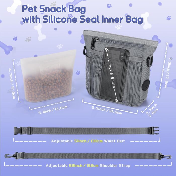 Набір для собак: сумка для ласощів, клікер, диспенсер для відходів, сумка на пояс (сіро-зелений внутрішній кишеньковий відсік)