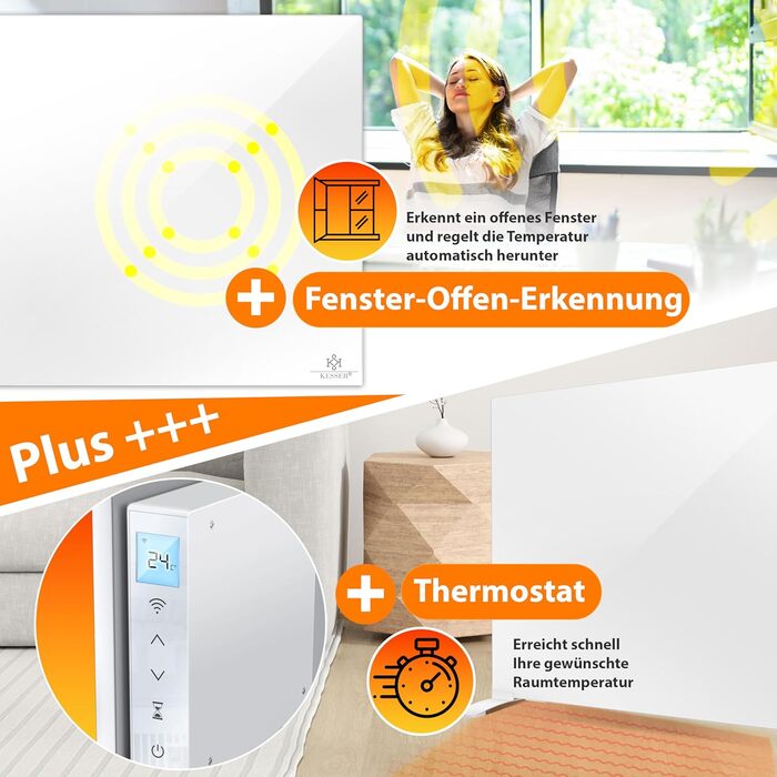 Інфрачервовий обігрівач KESSER 520W з алюмінію, 2-в-1: підлоговий та настінний. Енергозберігаючий з Wi-Fi керуванням, датчиком вікон та пультом. Білий.