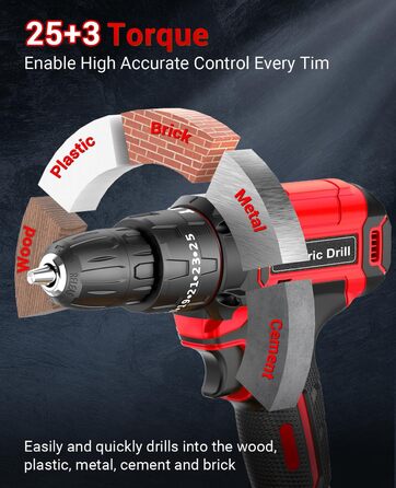 Акумуляторний шуруповерт BETENST 21V з 2 акумуляторами 2.0Ah, 42Nm, 25 моментів, 2 швидкості, LED-ліхтик, 30-ти елементний набір для дому та саду, DIY проєкти