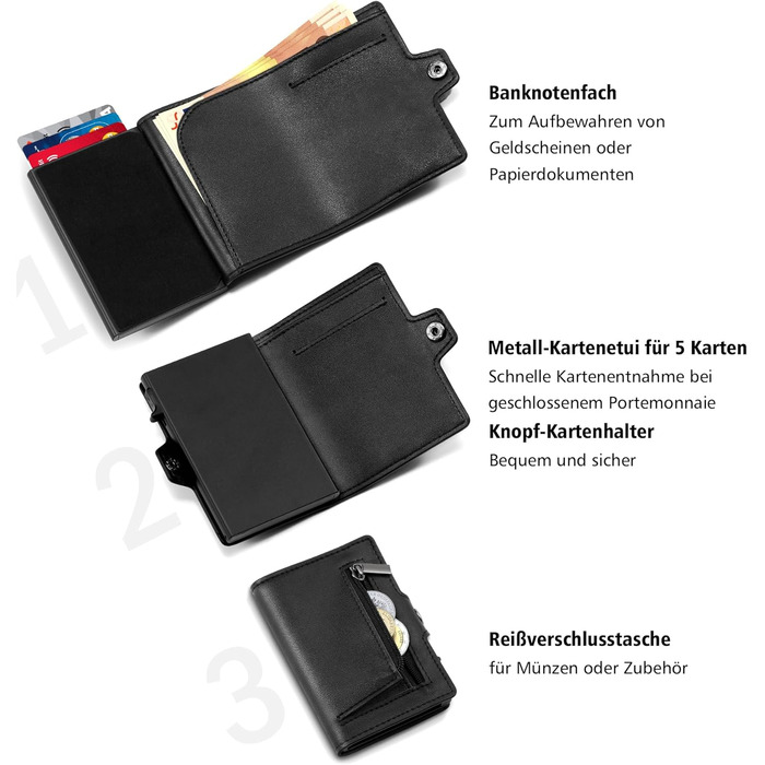 Чоловічий гаманець TEEHON з відділенням для монет та RFID захистом, тонкий, з відділеннями для карт, віконцем для ID - чорний