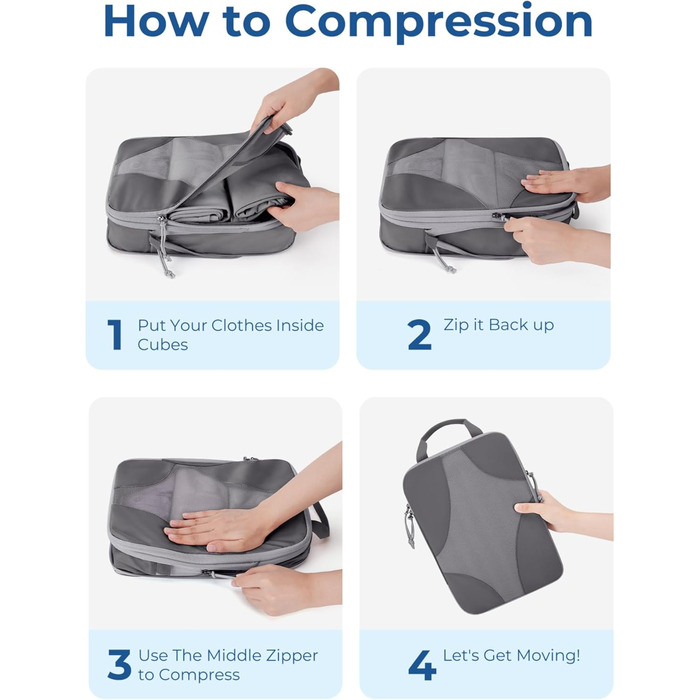 BAGSMART Набір органайзерів для одягу 6 шт. Packtaschen, компресійні кубики для подорожей, мішки для брудної білизни, рюкзак, валіза