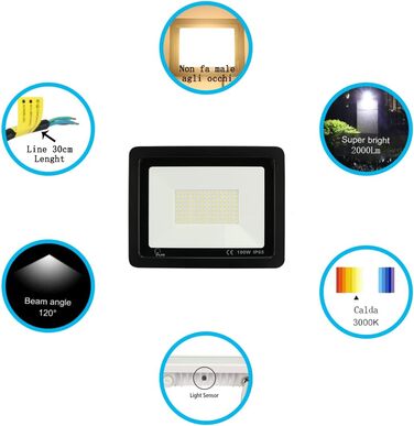 LED Floodlights Outdoor, LED Floodlights 100W, LED Outdoor Floodlights IP65 Waterproof, LED Spotlights 10000LM, LED Spotlights Outdoor 3000K Warm White, for Backyard, Garage, Hallway, Garden [Black]