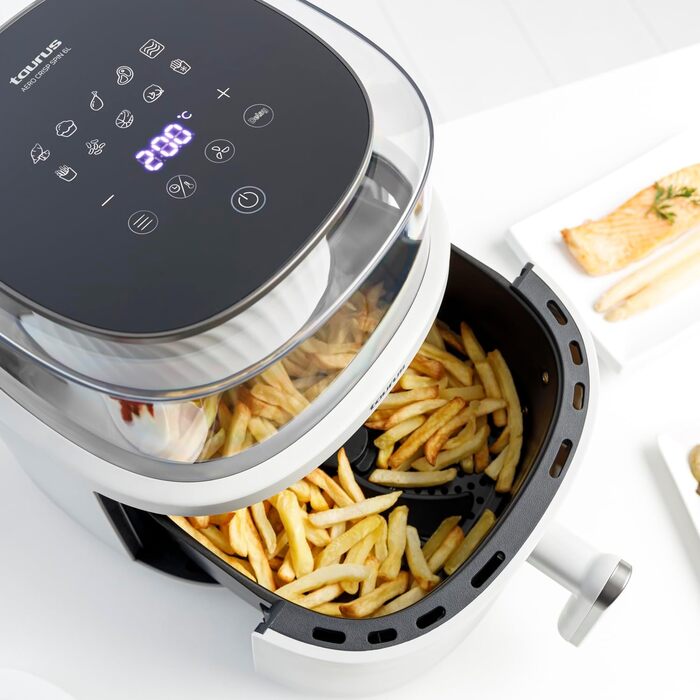 Фритюрниця Taurus Aero Crisp Spin 6L з обертальним механізмом, 6л, 1550 Вт, до 200°C, сучасний дизайн, біла