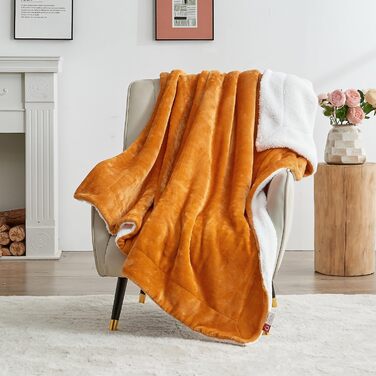 Плед Sherpa з двостороннього флісу, теплий плед для дивана/крісла, м'який плед з флісу для вітальні (220 x 240 см, Горіх)