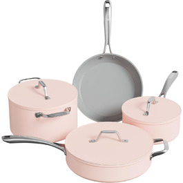 Ciarra Induction Cookware Set - 4 Piece Ceramic Non-Stick Pot and Pan Set - Pink CBCWSP7