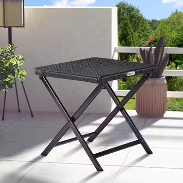 Casaria® Polyrattan Folding Stool, 75kg Load Capacity, 44x40x44cm, Foldable, Lightweight, Portable, Outdoor, Weatherproof, Garden, Terrace, Balcony, Camping Stool Chair Table 1