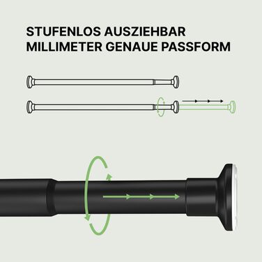Штанга для штор без свердління, Ø 25 мм - телескопічна штанга для штор, душової стійки, кріплення для вікон, перегородок та кухні (70-120 см) (90-160 см), матовий чорний