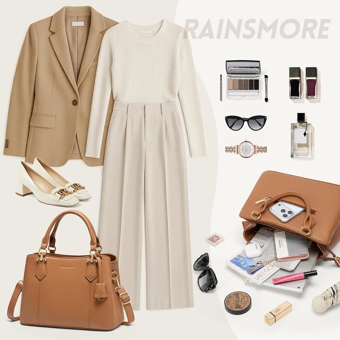 Жіноча сумка RAINSMORE середнього розміру з PU шкіри, коричнева: сумка-тоут, сумка на плече, ручна сумка