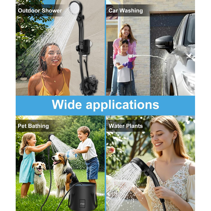 Портативна душова кабіна WADEO з акумулятором, насосом та баком 20л для кемпінгу, автомийки, відпочинку на природі