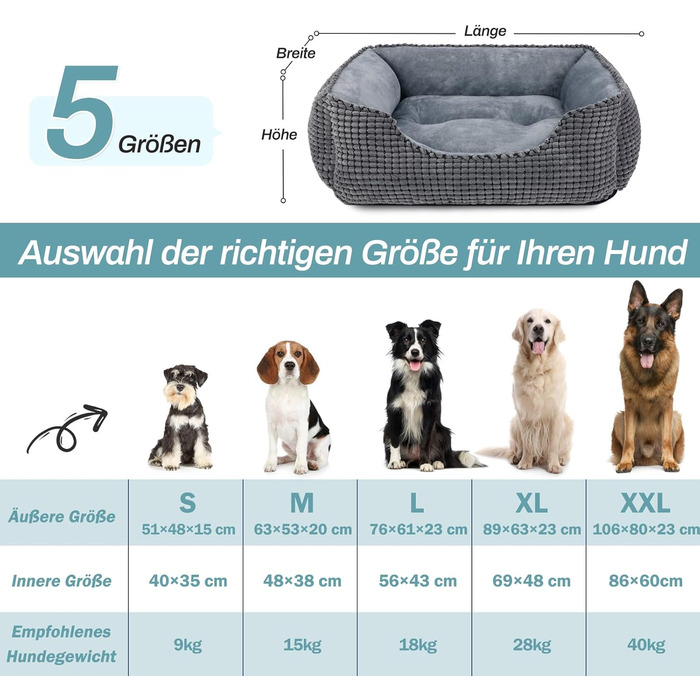 JOEJOY Dog Bed, Medium-Sized Dogs, Washable Dog Basket, Fluffy, Non-Slip Plush Dog Bed, 63x53x20cm, Dog Beds for Small and Medium Dogs and Cats