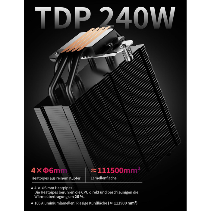 upHere UP1 Elite KC4C: Кулер для процесора з RGB підсвічуванням, 120мм, 4 теплові трубки, сумісний з AMD AM4/AM5 та Intel