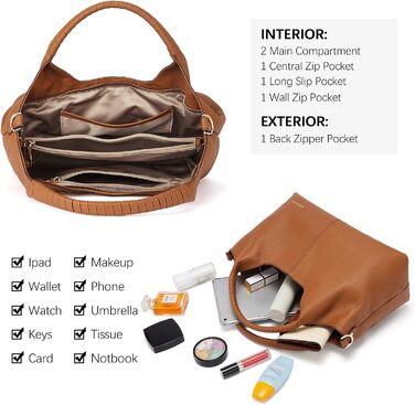 Сумка жіноча BOSTANTEN шкіряна шопер Hobo через плече з регульованим ременем, коричнева