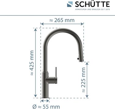 Кухонний змішувач SCHÜTTE 79562 Blackpool з висувною лійкою, 360° поворот, однорідний змішувач, для мийки, графітовий колір
