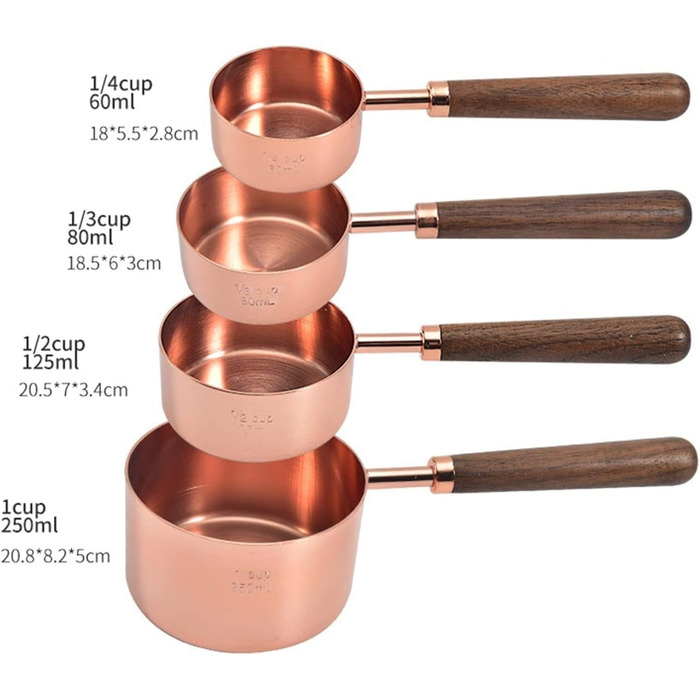 FBHappiness Measuring Spoon, Measuring Spoon with Walnut Handle, Copper-Plated Measuring Spoon, Measuring Cup Set, Kitchen and Baking Utensils (Gold, Measuring Spoons, 4 Pieces) (Golden Measuring Spoons, 4 Pieces)