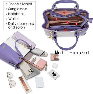 Сумка Pomelo Best жіноча через плече багатобарвна смугаста з внутрішніми кишенями (Ліловий/Білий/Фіолетовий)