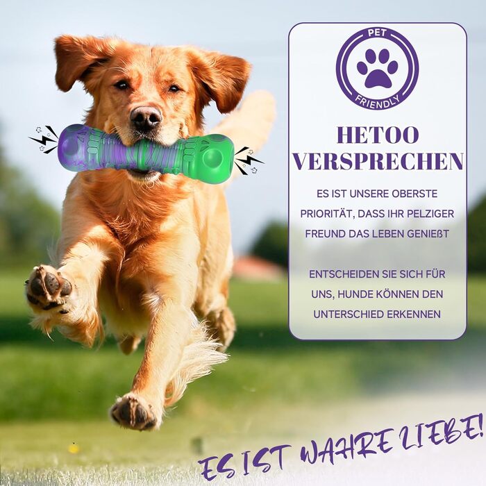 HETOO Dog Toy, indestructible, robust, squeaking, chew toy for aggressive chewers, large and medium dog breeds, dental care (Large, Purple Green)