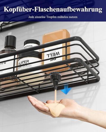 Набір душових поличок Kitsure (3 шт.) без свердління, нержавіюча сталь, чорний, великий (W 30 см)