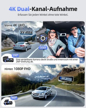 CIEVIE Автомобільна відеореєстратор 4K з GPS, WiFi, Dual, IPS 1.5″, 64GB SD, 170° та G-Sensor, WDR, Нічне бачення, Loop-запис, підтримка до 256GB