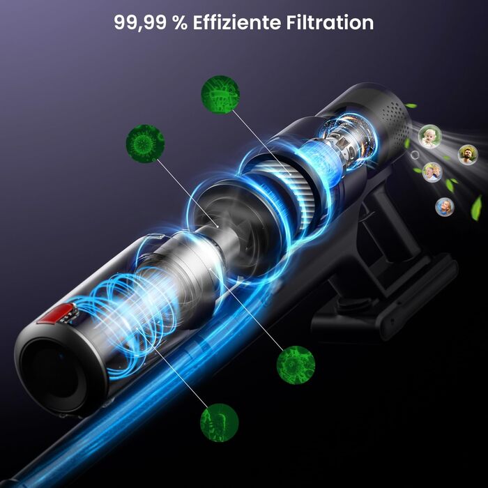 Avalsor Cordless Vacuum Cleaner 45000Pa/550W/70Min, 1.5L Capacity with LED Touchscreen and Anti-Tangle Brush, Cordless Vacuum Cleaner with 8-Layer Filter for Hard Floors/Carpets/Pet Hair Blue