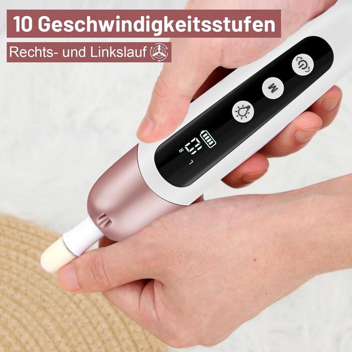 Електричний набір для манікюру та педикюру AOMEES з 9 насадками, 10 швидкостей, LED-підсвічуванням, для гелевих та товстих нігтів, з кейсом