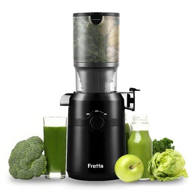 Шнекова соковижималка Fretta Slow Juicer з широким завантажувальним отвором для цілих овочів та фруктів, BPA-free Tritan, 1 л, чорна