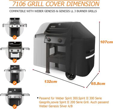 Чохол для гриля Weber Spirit 200/300, водонепроникний, UV-захист, 132 см, для газового гриля, важкий захист