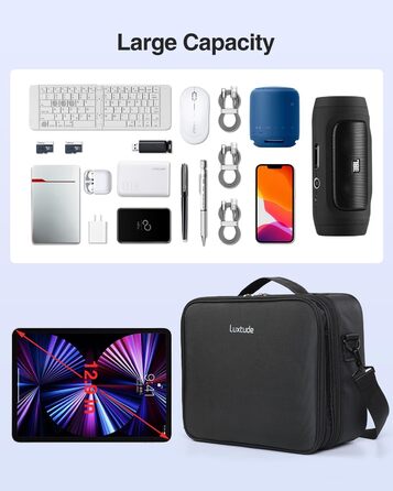 Органайзер для електроніки Luxtude: велика дорожня сумка, подвійний шар, Tech-сумка, органайзер для кабелів, для iPad (до 12,9 дюймів), чорний, XL