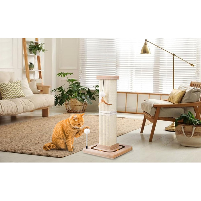 Cat scratching post, 67cm scratching pillar with interactive cat toy, sisal scratching tree with hanging and track balls, cat scratching furniture