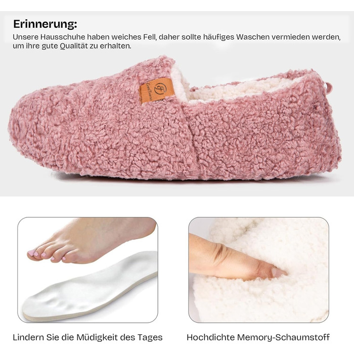 Жіночі теплі халапи EverFoams з штучної вовни та меморі-піни, закриті тапочки, 40/41 EU, Рожевий