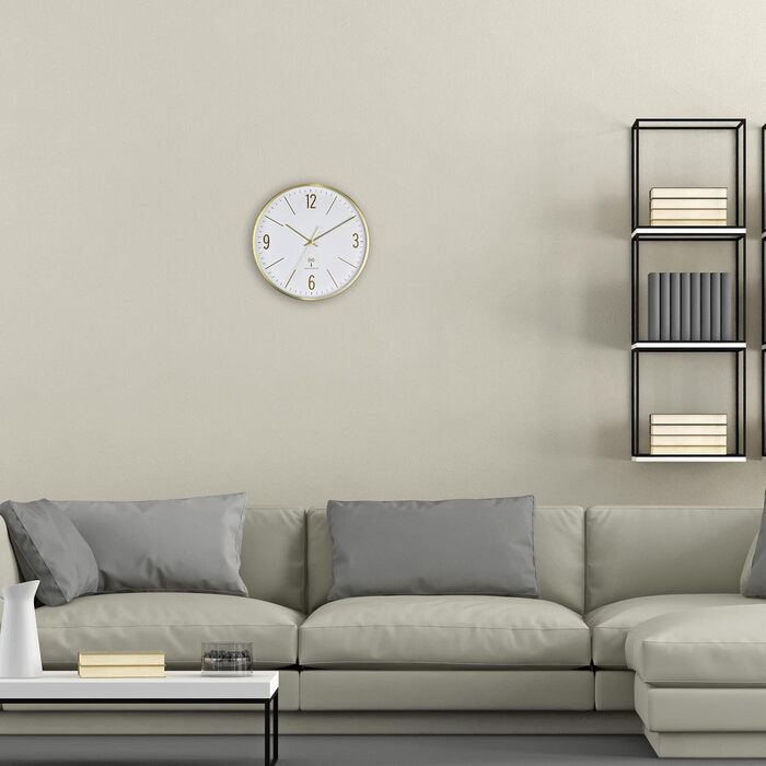 TFA Dostmann Analog Wall Clock, 60.3534.55, 30cm, Gold-Colored Metal Frame, Quiet Movement, Modern Design, with Glass Cover, Gold