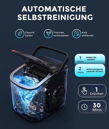 Машина для приготування льоду Ecozy: компактна, самоочисна, 9 кубиків за 6 хвилин, 12 кг/24 години, для дому та вечірок