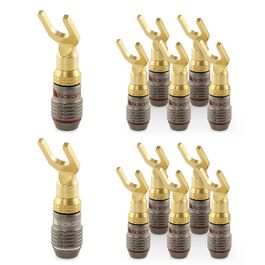 Конектори-розгалужувачі Nakamichi FanLock Excel-Serie Y-подібні, 24K позолочені, для акустичних кабелів 10-18 AWG (4мм), Hi-Fi стерео та домашній кінотеатр, 12 шт (6 пар)