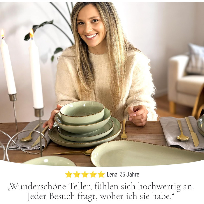 Набір посуду Steingut Rustic 24 шт. для 6 осіб: м'ятно-зелений сервіз Pure Living (м'ятний колір, сільський стиль)
