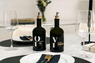 Lifestyle Lover Oil and Vinegar Set Apothecary Bottle Green Antique Glass Olive Oil with Stainless Steel Pourer for Oil & Vinegar (2 Pack Oil & Vinegar 500ml)