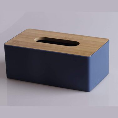 Tissue box with bamboo wood lid, rectangular tissue dispenser box, plastic tissue box for bathroom, car, office, 21.5 x 12 x 8.5 cm (Pink)