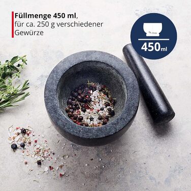 Гранітний ступка з толуштою Meisterkoch XXL для спецій, 3,5 кг, 15 см Ø, 450 мл, чорний колір