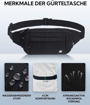 Вотерфлай: Поясна сумка на пояс для чоловіків та жінок. Спортивна сумка-чохол на стегно, ідеальна для подорожей, прогулянок з собакою та активного відпочинку на природі. Чорна, з регульованим ремінцем.