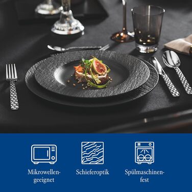 Тарілка для сніданку Villeroy & Boch Manufacture Rock 22 см, чорна, преміум порцеляна, матова, шліферна текстура, для посудомийної машини та мікрохвильовки