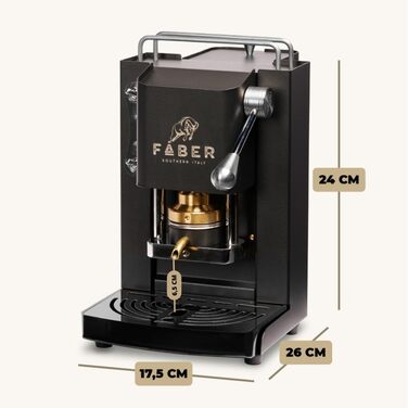 FABER COFFEE MACHINES | Pro Mini Deluxe Model | Coffee Machine for 44 mm ESE Pods | Chrome Finish | Brass Pad Press (Mat Black)