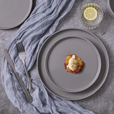 Набір посуду Nebula для 4 осіб (12 предметів): тарілки та миски, керамічний набір, тарілки для сервірування столу, безпечний у мікрохвильовці та посудомийній машині, темно-сірий колір