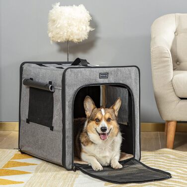 Транспортна переноска для собак Petsfit, сірого кольору, M 61x46x53.5 см. Зручна переноска для собак середніх порід, підходить для подорожей.