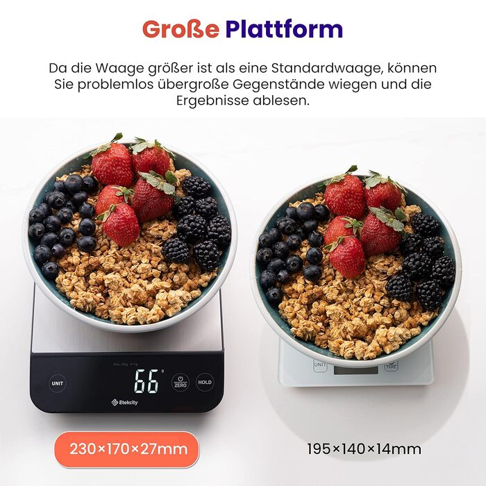 Etekcity Digital Kitchen Scale - 1g Precision, 10kg Capacity, LED Display, Tare Function, USB Rechargeable, Stainless Steel