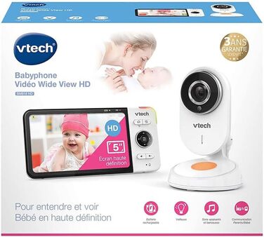 Vtech VM901-1W WiFi камера, дитячий відеомонітор з 5-дюймовим HD-дисплеєм, поворотна камера 1080P, мобільний додаток, широкий кут огляду 120°, сумісність з iOS та Android