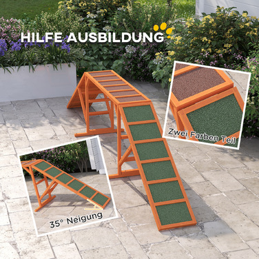 PawHut Agility Ramp for Dogs, Training Course Equipment, Non-Slip, Weather-Resistant, Wooden, 325 x 55 x 69 cm, Orange