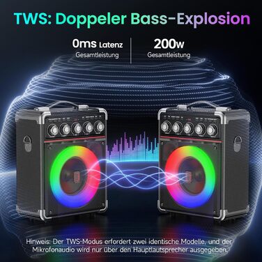 Караоке машина JYX з 2 бездротовими мікрофонами, портативна караоке система з підсвіткою RGB для дорослих та дітей - портативна Bluetooth караоке-бокс з мікрофоном та PA-динаміком, чорний Tx05