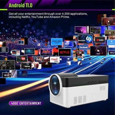 LQWELL HY300 PRO Mini Beamer: портативний проєктор 4K, Android 11, WiFi 6, Bluetooth 5.0, Airplay/Miracast, для Android/iPhone/PC/Mac/Switch (білий)