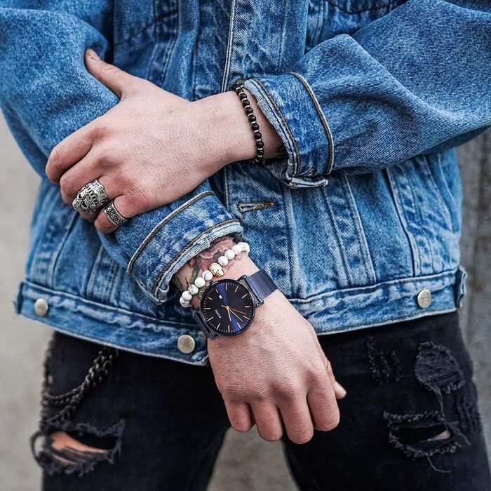 Годинник чоловічий BUREI, мінімалістичний, кварцовий, водонепроникний, ультратонкий. Чоловічий подарунок. (Цілком синій)